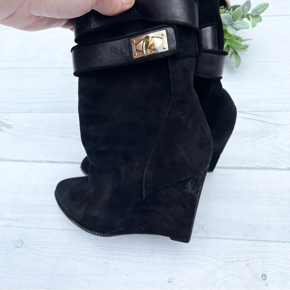 Givenchy Black Suede Wedge Ankle Bootie Size Unknown. See measurements below. - Picture 13 of 15